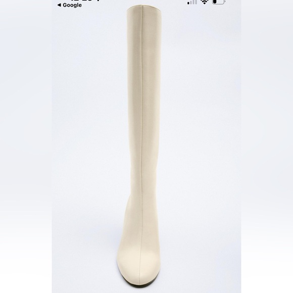 Zara ivory off white cream round toe knee high heeled chunky block heel boots - Picture 3 of 5